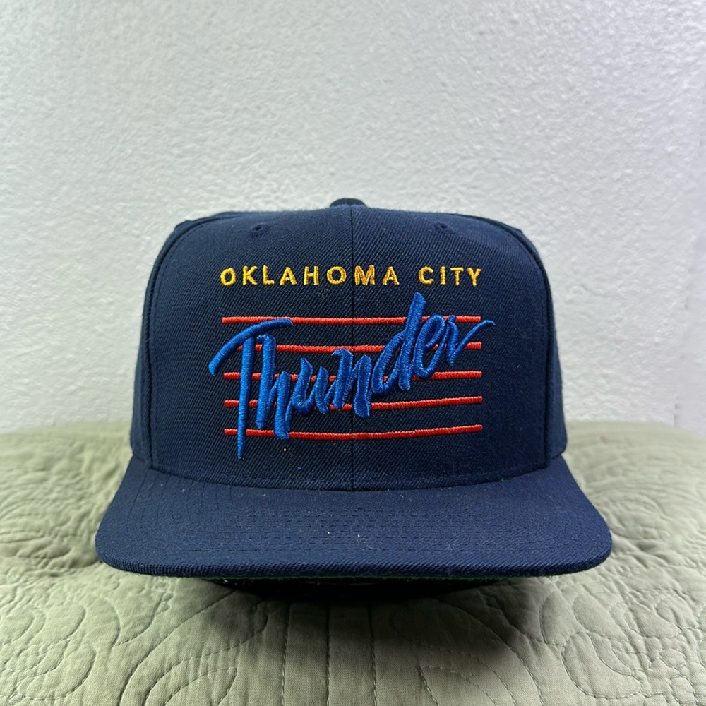Oklahoma City Thunder Script Snapback Hat NBA Mitchell Ness 5 Line Cap